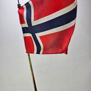 Norwegian National Flag on Vintage Brass Desk Flag Holder - Unique Office Decoration