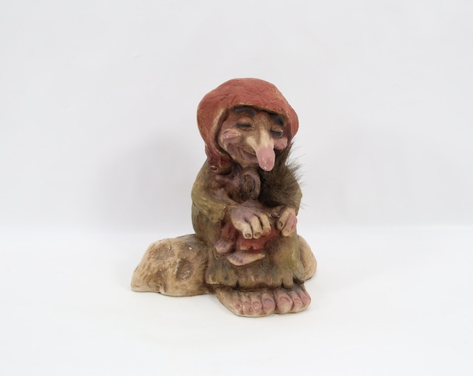 Nyform Troll Figurine No 179 | Mother Troll with Child Embrace | Vintage 1980s Scandinavian Folklore Decor | Nordic Collectible Gift
