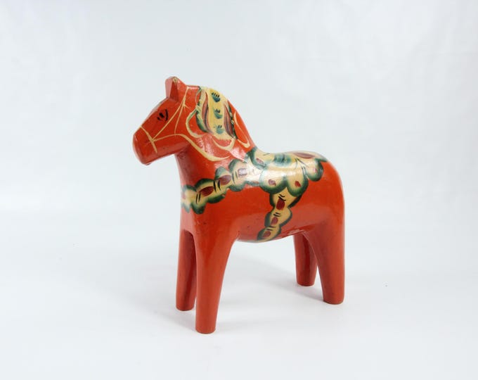 Swedish Folk Art Dala Horse Figure | Scandinavian Art | Vintage Home Decor | Handmade Red Dala Horse | Gift Idea