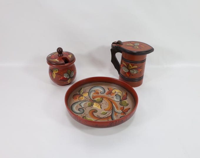 Norwegian Rose Painted Wooden Set | Lillemor Kittilsen Art | 1987 Telemark Craft | Collector's Treasure