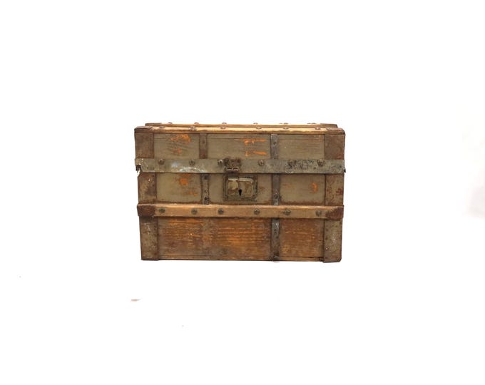 Antique Norwegian Transport Chest Folk Art Wood Trunk With Metal And Brass Fittings Rustic Patina Storage Box Circa 1890 1910