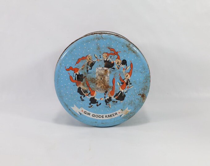 1950s Norwegian Christmas Tin Box | Spice Box with Recipe | Spice Tin with Elves | Holiday Decor