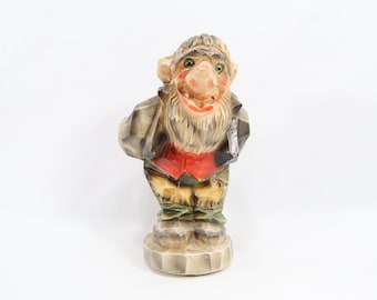 Vintage 1960s Norwegian Folk Art Troll Figurine | Hand Painted Gypsum Sculpture by Hauketo Figurkunst | Scandinavian Mid Century Collectible