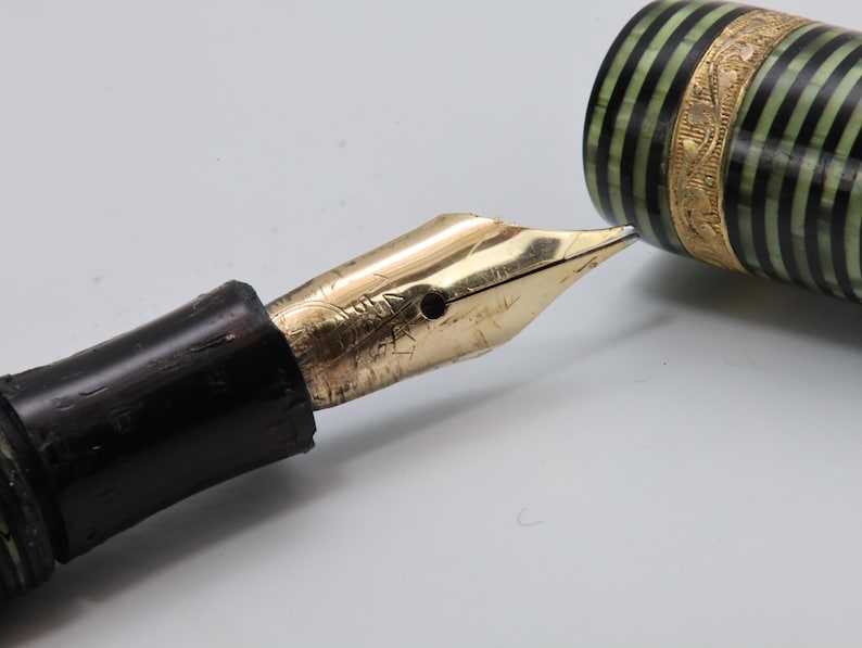 Parker Vacumatic Pluma Estilográfica Vintage Emerald Pearl Años 30 40 Oro 14K Art Deco Coleccionista imagen 11