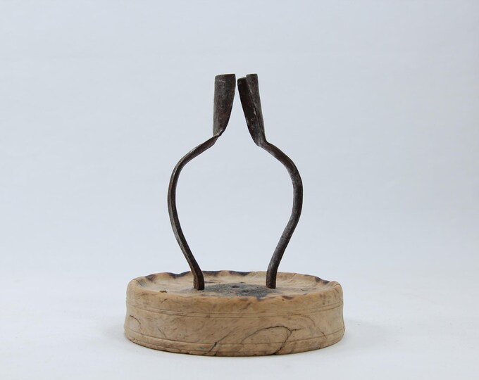 Vintage Norwegian Folk Art Candlestick Holder - Antique Traveler's Style - 1800s Craftsmanship