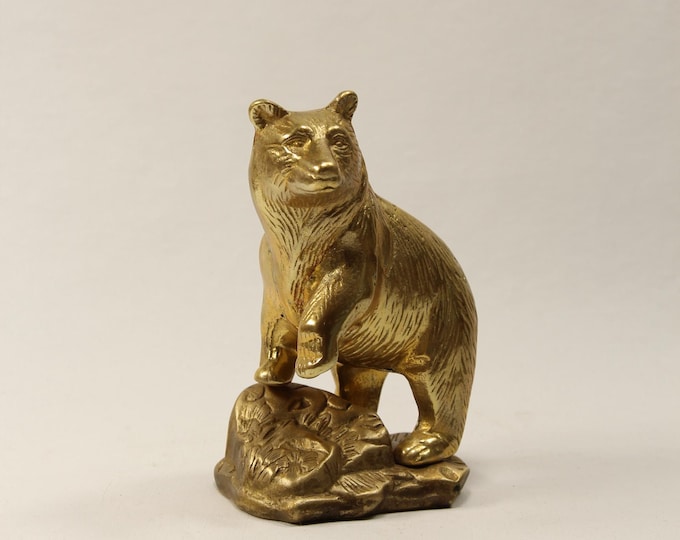 Vintage Norwegian Brass Bear Figurine - 1970s Home Décor with Charming Patina