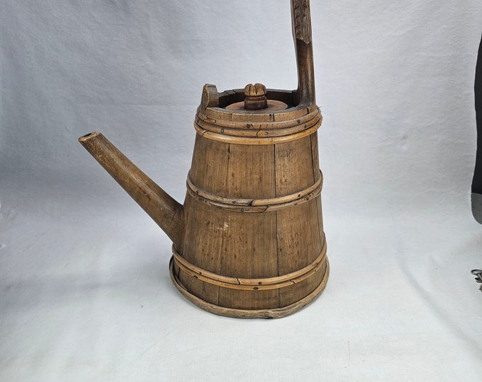 Antique Norwegian Handmade Folk Art Watering Can - Scandinavian Bentwood Rustic Collectible