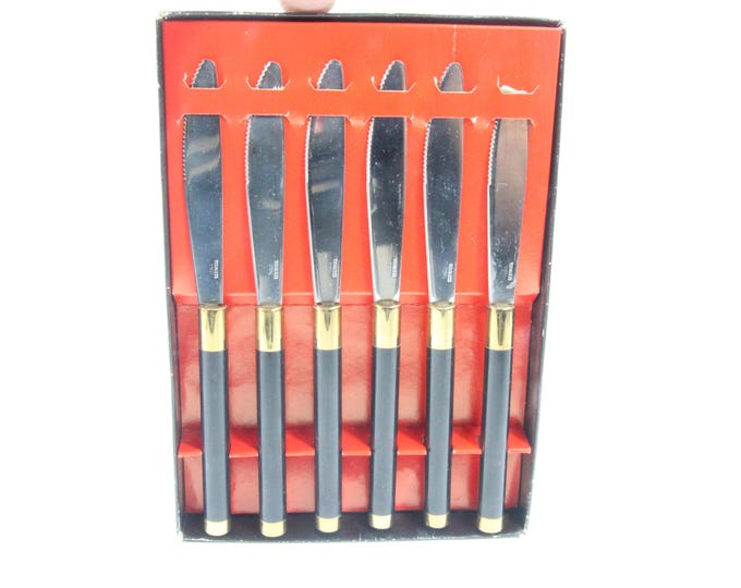 Striking 1940s ART DECO black Fruit Knives Set - Unique Catalin Flatware for a Retro Kitchen Vibe
