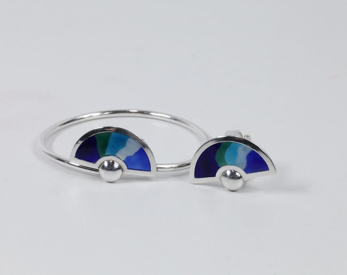 Embla Silver Jewelry Set | 925 Sterling Silver & Enamel | Handmade Norwegian Jewelry Art | Gift for Her | Ring and bracelet