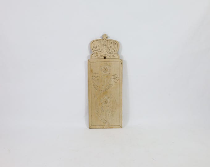 Vintage Wooden Kitchen Cutting Board with Antique Royal Crown - Handmade Patina - Unique Gift Idea