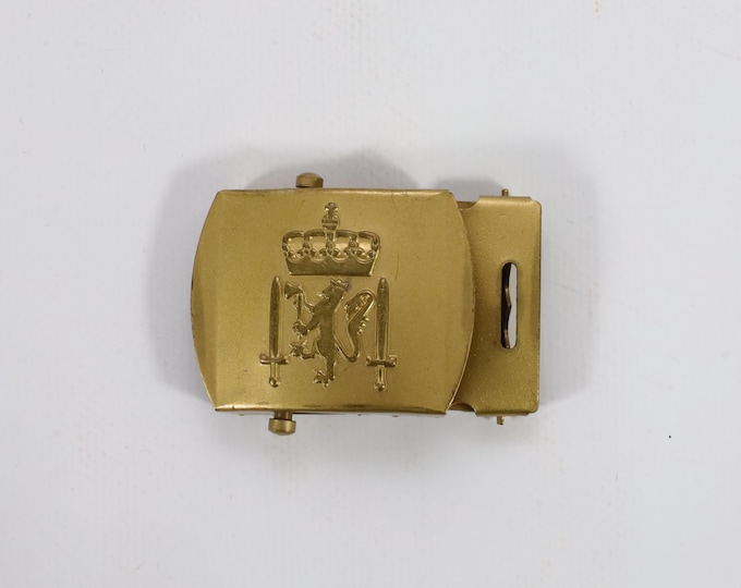 Vintage Norwegian Army Belt Buckle with Emblem - 1970s Military Memorabilia