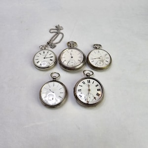 Lot of 5 antique pocket watches - Pocket watch parts - Silver pocket watches - Train watch