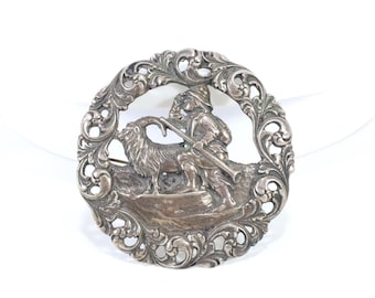 Norwegian Brooch in Silver 830s | Vintage 1952 Jewelry | Boy and Goat Motif | Nordic Design | Cultural Treasure