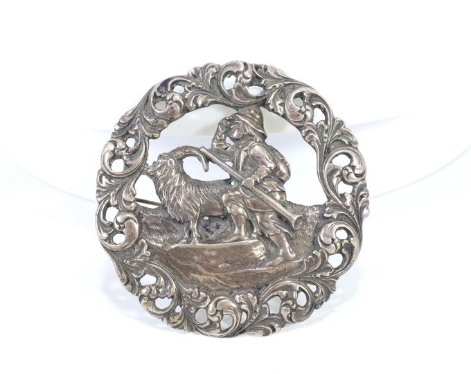 Norwegian Brooch in Silver 830s | Vintage 1952 Jewelry | Boy and Goat Motif | Nordic Design | Cultural Treasure