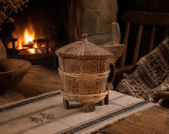 Antique Norwegian Hand Carved Butter Tub Telemark 1800s | Nordic Star Protection Symbol | Folk Art Wood Container | Scandinavian Heritage