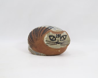 Vintage Lisa Larson Lilla Zoo Cat Figurine - Gustavsberg Curled Stoneware Cat, Swedish Mid-Century Design