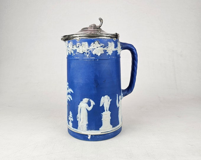 Antique Blue Jasper Ware Wine Jug - Wine pitcher - Wedgwood 1880s English Drinkware - Rare Vintage Collectible