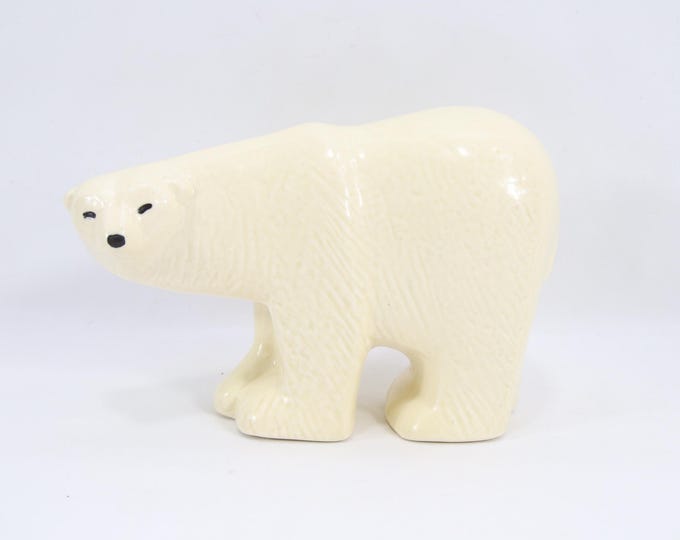 Vintage Lisa Larson Lillskansen Polar Bear Figurine | 1970s Scandinavian Stoneware Art | Gustavsberg Nordic Zoo Creamy Glazed Sculpture