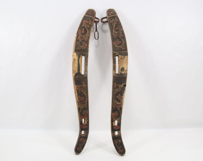 18th Century Norwegian Horse Collar Bow Pair | Hand Carved Primitive Rose Wood Harness | 300 Year Old Folk Art