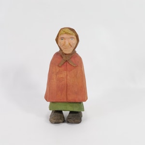 Hand Carved Norwegian Wooden Lady Figure - Vintage Retro Folk Art Decor