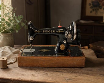 Vintage Singer 99K Sewing Machine 1950 | Hand Crank Model | Original Manual | With Accessories and Wooden Case