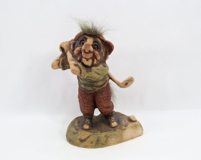 Norwegian Fosse Golf Troll Figurine | Scandinavian Golf Player Troll with Club | Norway Folklore Figure Nordic Decor Collectible Sculpture