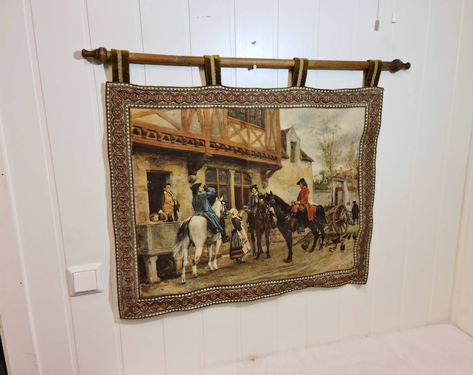 Vintage French wall hanging, wall art, gobelin art, interior art, hand wowen, embroidery, wedding gift, newlyweds, French wall hanging