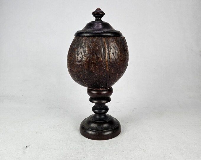 Old tobacco urn 1930s - Farmhouse primitive antiques - Scandinavian folkart hand carved Bentwood box