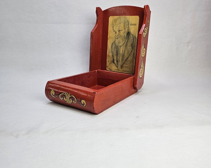 Vintage Wooden Jewelry box - Norwegian rose painted storage box - Art mid-century
