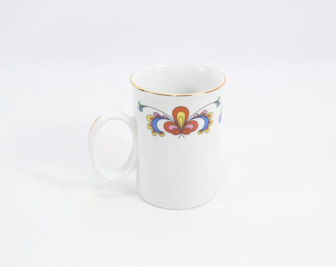 Porsgrund Porselen Mug | Telemark Rosemaling Pattern | Scandinavian Folk Art Cup | Vintage Norway Porcelain | Nordic Cabin Decor