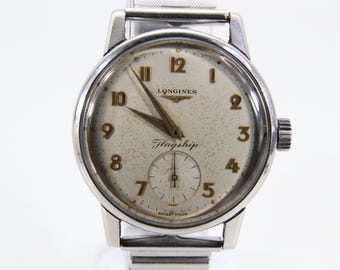 Vintage Longines Flagship Wristwatch 35mm | Swiss Mechanical Watch with Patina Dial | Classic Mid Century Design