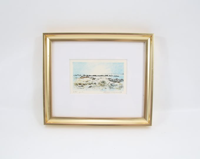 1989 Norwegian Lithograph | Coastal Landscape | Vintage Scandinavian Seaside Art Print | Signed Nordic Nature Artwork | Framed Wood Decor