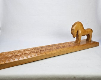 Authentic Scandinavian Mangle Board with Stunning Rose Carving - Hand-Carved Norwegian Tool for Smoothing Linen