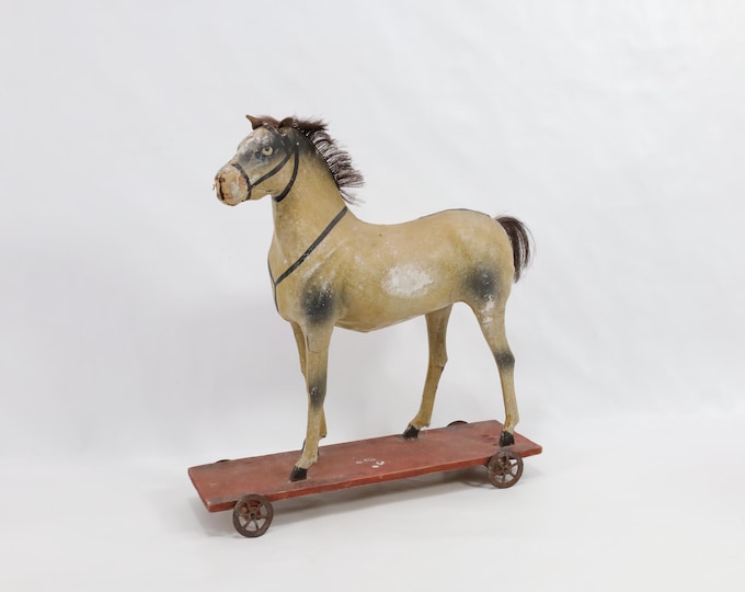 Antique German Handmade Horse Toy from the 1800s - Collectible Figure with Patina - Interior Decor Accent