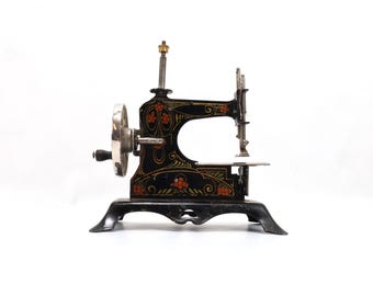 Antique German Miniature Sewing Machine – Hand Painted Cast Iron Toy – Made in Germany – Rare Victorian Style