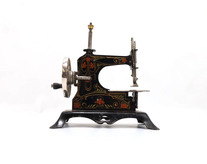 Antique German Miniature Sewing Machine – Hand Painted Cast Iron Toy – Made in Germany – Rare Victorian Style