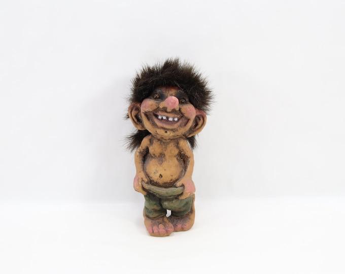 NyForm Troll Figurine Model 184 | Norwegian Handmade Troll With Wild Hair | Vintage 1970s Scandinavian Folk Art Collectible Decor