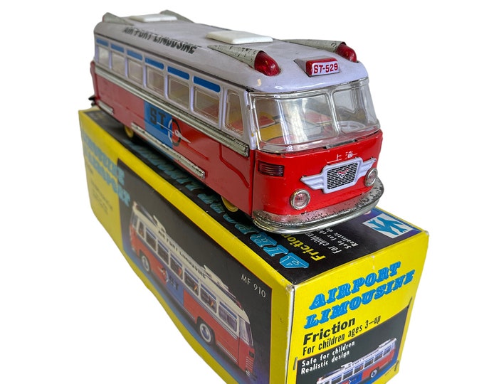 Tinplate toy from China - Vintage Tin plate Airport Bus - Rare toy Airport Bus - Collectible tinplate toy - China made gift toy