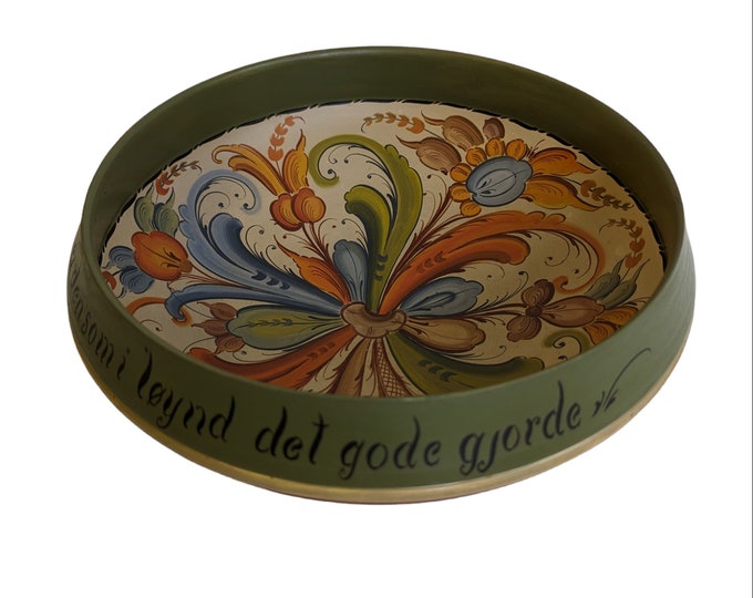 Rose painted Wooden Table Bowl - Vintage rose painted Bowl - Rosemalt Norwegian Table Decor