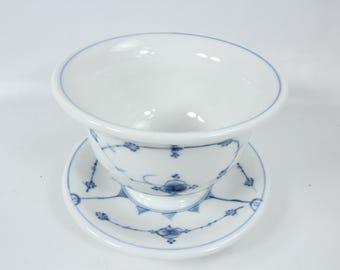Blue Fluted Porcelain Serving Bowl | Hand Painted Round Dish | Scandinavian Tableware | Vintage Dinnerware Decor