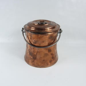 Vintage Copper Bucket and lid  with Wrought Iron Details, Stunning Patina - Decorative and Functional Home Decor