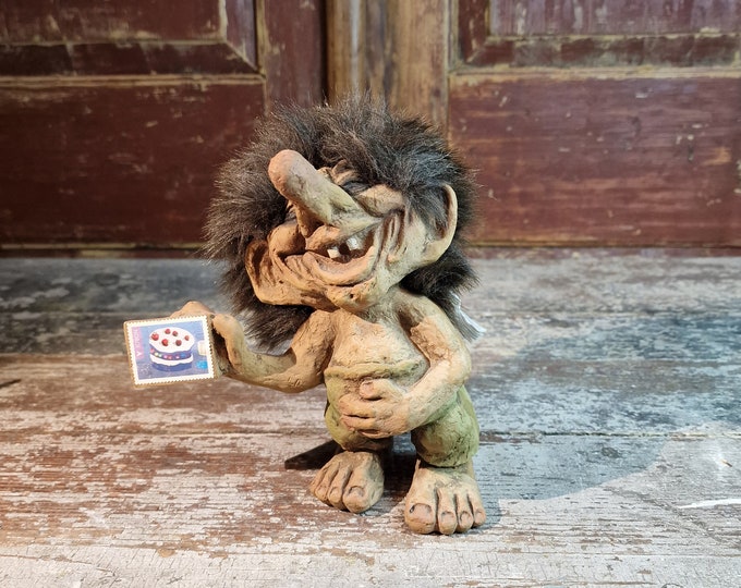 Vintage Norwegian Troll with Stamp - Unique Mcm Norway Collectible - Perfect Gift for Troll and Stamp Collectors