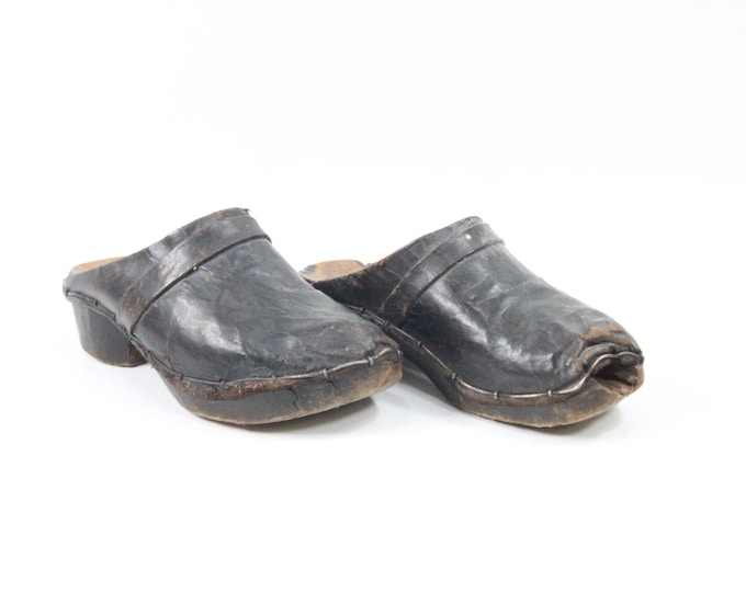 19th Century Children's Leather Shoes | Wooden Shoes | Norwegian Folk Art | Handmade in Telemark | Rare Decor
