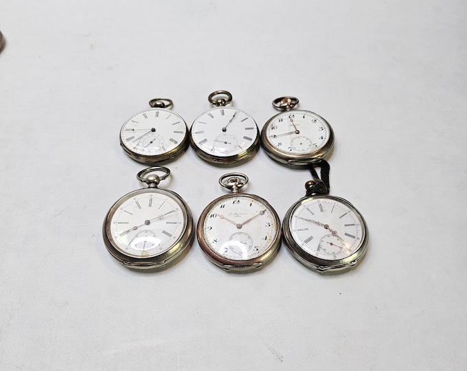 Lot of 6 antique pocket watches - Pocket watch parts - Silver pocket watches - Train watch