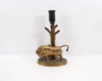 Vintage Bronze Bull Table Lamp - Circa 1930s–1950s Figural Tree Base for Restoration