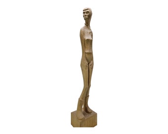 Rare Norwegian Wooden Art: Exquisite Hand Carved Woman Sculpture - Folk Art Masterpiece - Statement Centerpiece for Home Decor