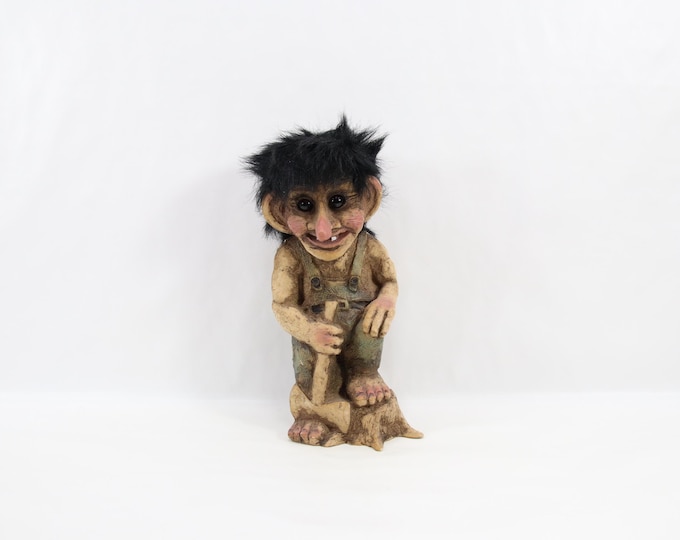 Large NyForm Troll Norway | 1970s Woodland Troll with Axe | Vintage Scandinavian Figurine Handmade Norway Folk Art
