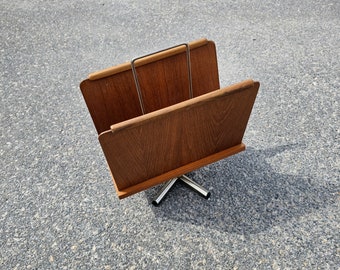 Norwegian Teak Wood Basket - Retro Newspaper Holder from the 1960s
