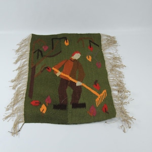 Vintage Scandinavian Tapestry | Norwegian Hand Loomed | Nordic Fiber Art | Woven Wall Art | Farmhouse Decor | Garden sceen