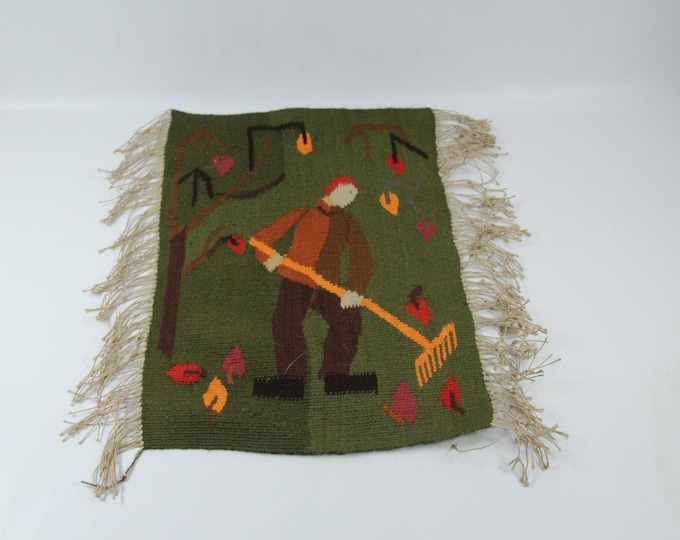 Vintage Scandinavian Tapestry | Norwegian Hand Loomed | Nordic Fiber Art | Woven Wall Art | Farmhouse Decor | Garden sceen